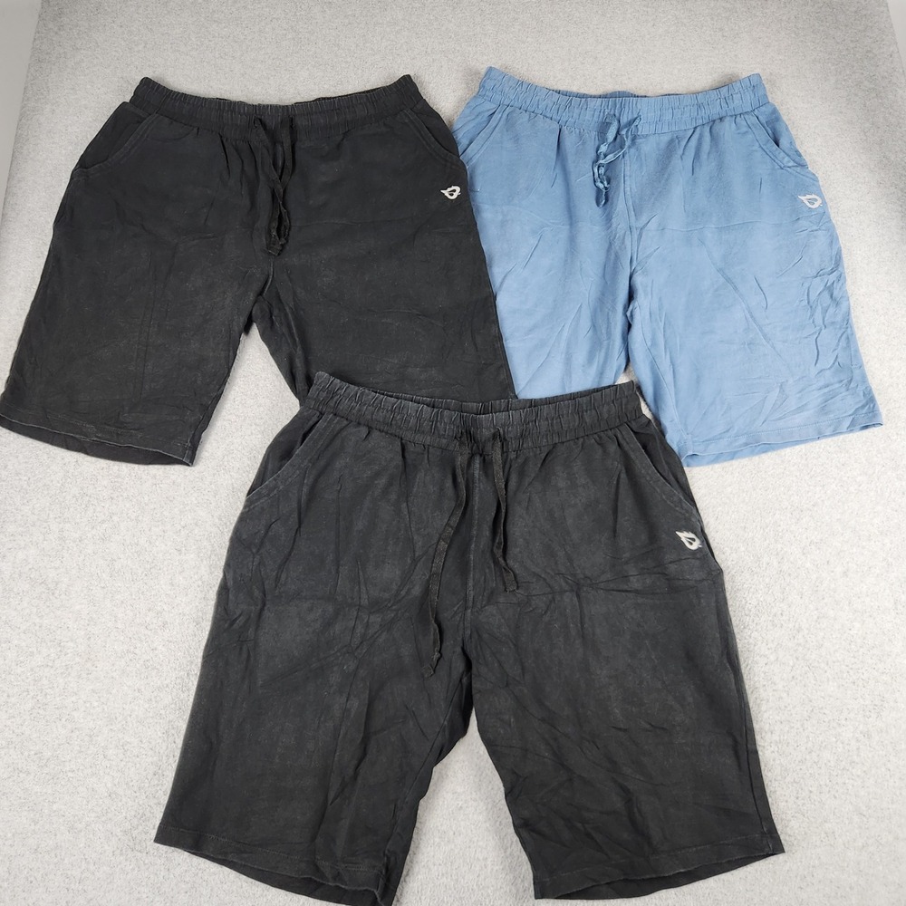 Baleaf Shorts Mens Large Black Blue Cotton Athletic Drawstring Waist Lot of 3